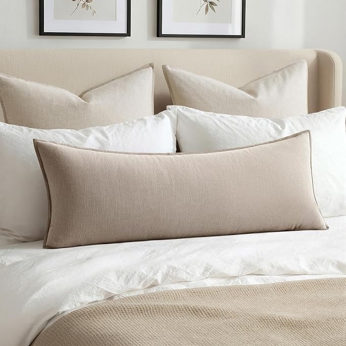 MIULEE Decorative Linen Lumbar Pillow Cover 14x36 Inch Natural Linen | Boho by MIULEE