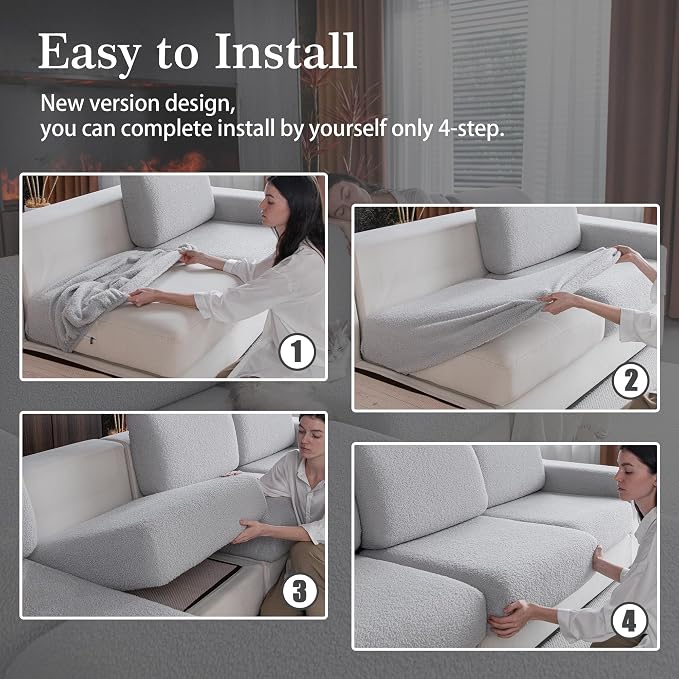 OHSIO Couch Cushion Covers for Sectional Sofa, Stretch Soft Sofa Slipcovers - Image 7