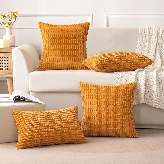 MIULEE Fall Corduroy Decorative Throw Pillow Covers 12x20 Burnt Orange | Lumbar - Image 3