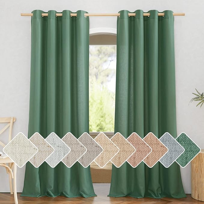 NICETOWN Olive Green Curtains 84 inch Length 2 Panels, Grommet Linen Blend by NICETOWN