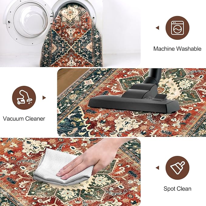 Yamaziot Washable Runner Rug, 2x8 Non-Slip Boho Vintage Hallway Kitchen Rug | - Image 5