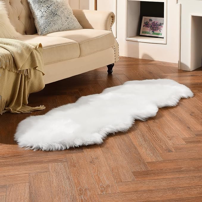 duduta White Faux Sheepskin Runner Rugs 2x6 ft, Fluffy Fur Couch Covers | Shag - Image 5