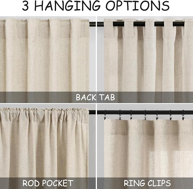 Beige Linen Curtains 63 inches Long - Image 3