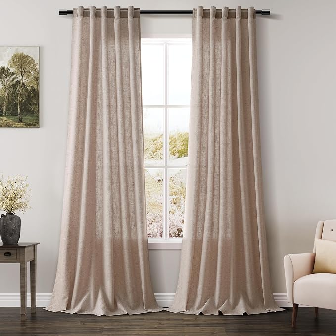 Oatmeal Linen 102 Inch Long Curtains by Nanspring