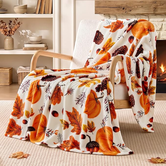 BEDELITE Fleece Blanket Soft Plush Fall Twin Size Autumn Pumpkin 60"x80" | by BEDELITE