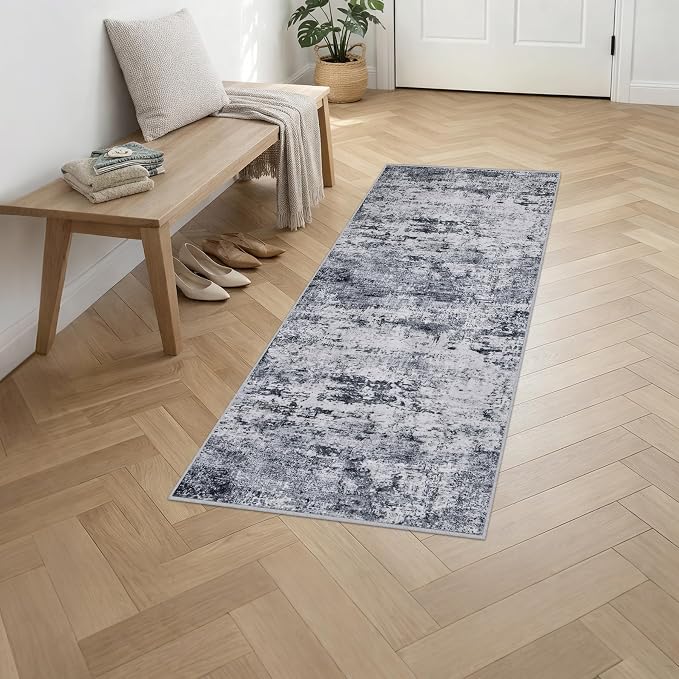 2x6 Washable Runner Rug：Modern Abstract Kitchen Soft Carpet Grey | - Image 3