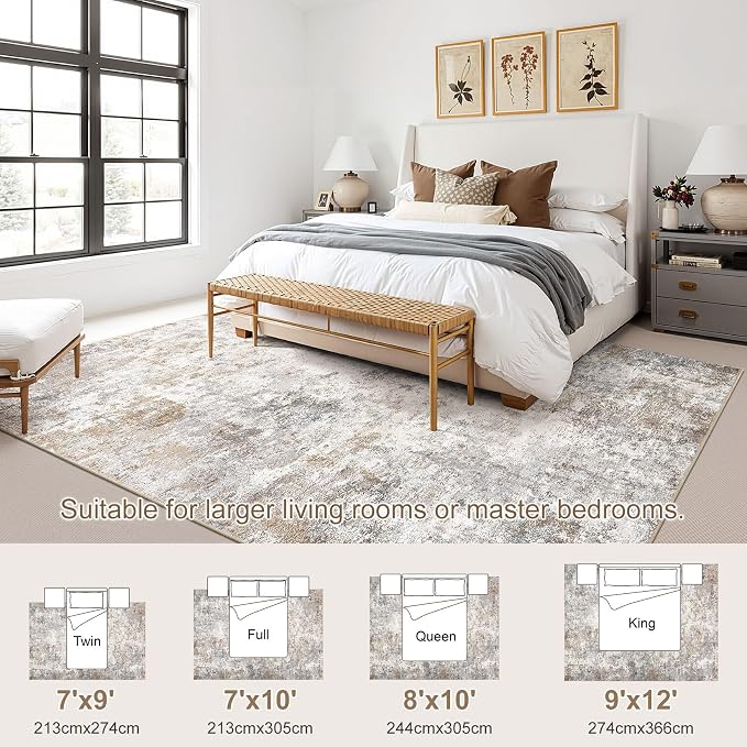 UERMEI 7x10 Area Rug Living Room Rugs Washable Neutral Brown Grey Carpet | - Image 2