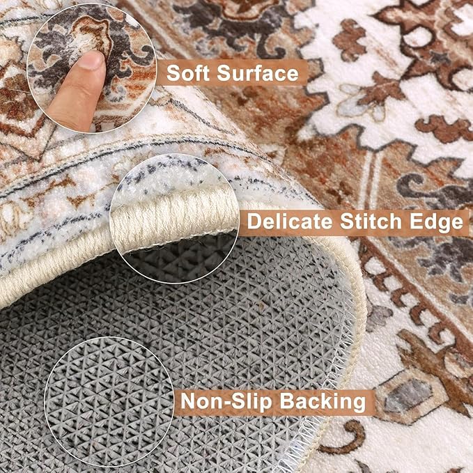 Yamaziot Washable Runner Rug, 2x6 Non-Slip Boho Vintage Hallway Kitchen Rug | - Image 2