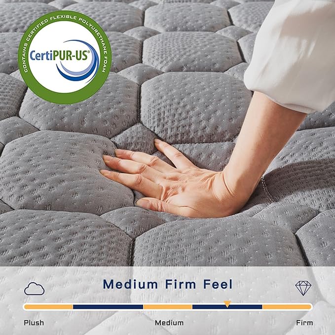 Vesgantti 12 Inch Multilayer Hybrid Twin Mattress - Multiple Sizes & Styles Available, Ergonomic Design with Memory Foam and Pocket Spring, Medium Firm Feel, Grey