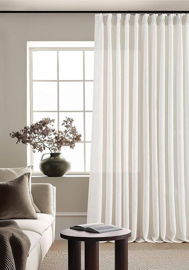 102 Inch Long Linen Curtains Extra Wide 70 Inch Width Natural | Pinch Pleated - Image 9