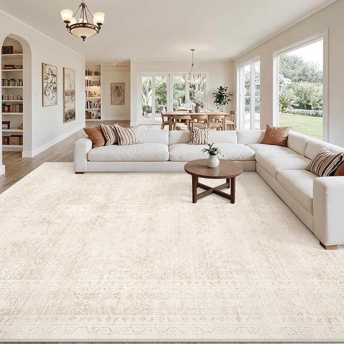 Area Rugs 9x12 Living Room: Bedroom Neutral Washable Carpet Beige | Large - Image 8