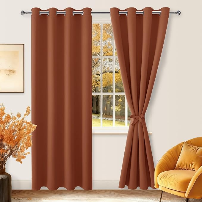 Fall Blackout Curtains for Bedroom, 52 x 96 Inches Long Burnt Ochre | Thermal by Hiasan