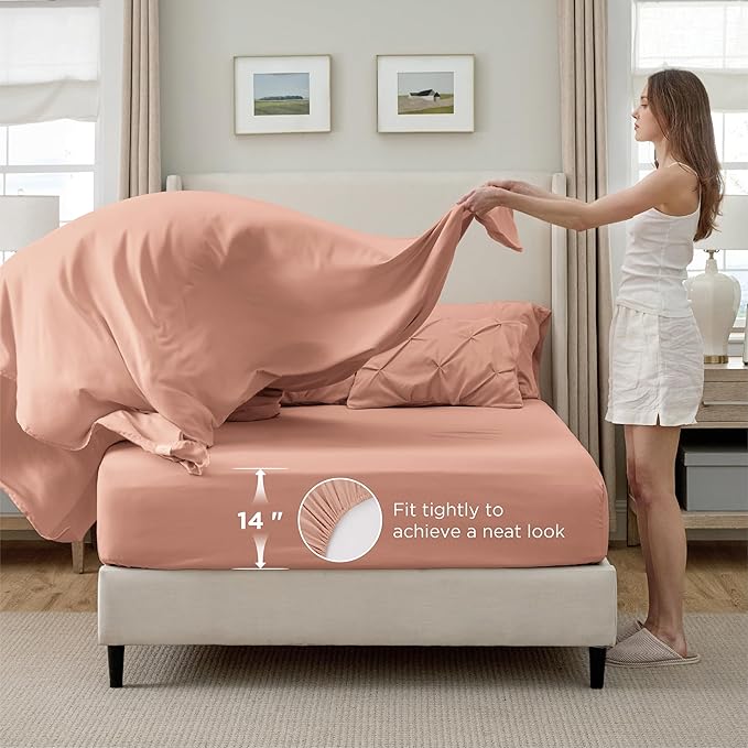 Bedsure Twin Comforter Set Dusty Pink - Bed in a Bag Twin Size Bedding 5 Pieces, GentleSoft™ Pintuck Bed Set Gift for Family, Pinch Pleat Dusty Pink Comforter with Sheets, Pillowcase & Sham