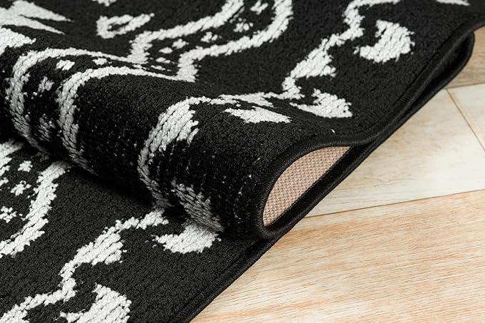 Custom Length Cut to Size Tribal Ethnic Southwestern Inspired Hallway Runner Rug, Non Slip Rubber Backed, 31 inch Wide X Customized Length, Aztec Black, 31 inch X 22 feet