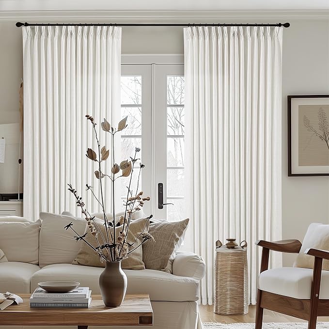Beige White Pinch Pleated Extra Wide Curtain Panels 84 Inches Long 100 Wide | - Image 2