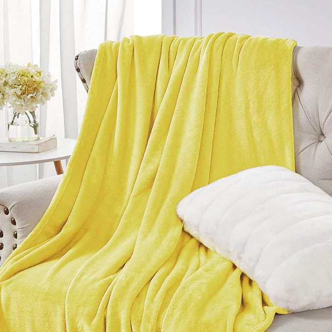 Walensee Fleece Blanket Plush Throw Fuzzy Lightweight (Twin Size 60x80 Yellow/Lemon Canary Yellow) Super Soft Microfiber Flannel Blankets for Couch, Bed, Sofa Warm and Cozy for All Seasons