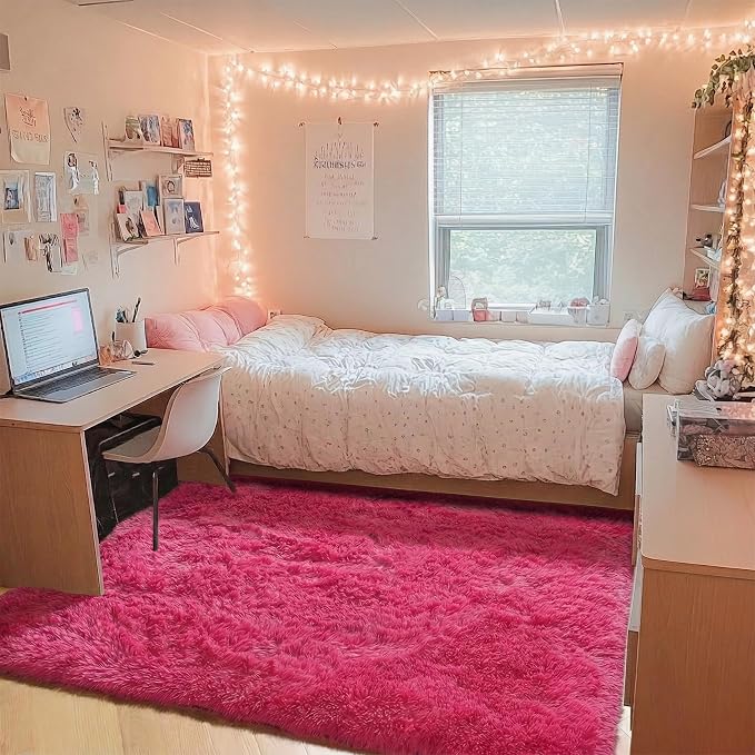 Hot Pink Area Rugs for Bedroom Living Room, Fluffy Fuzzy Shag Shaggy 4x6 - Image 4