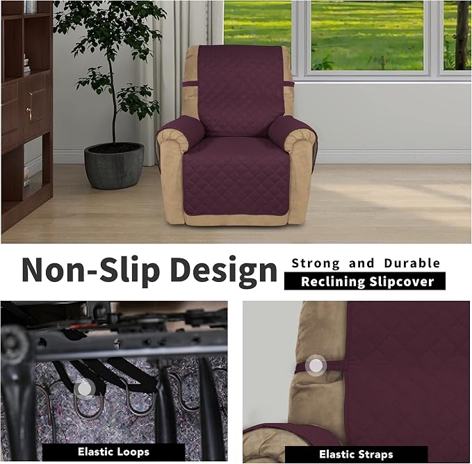 Easy-Going Reversible Couch Cover, Recliner 22 in, Wine/Beige | Machine - Image 3