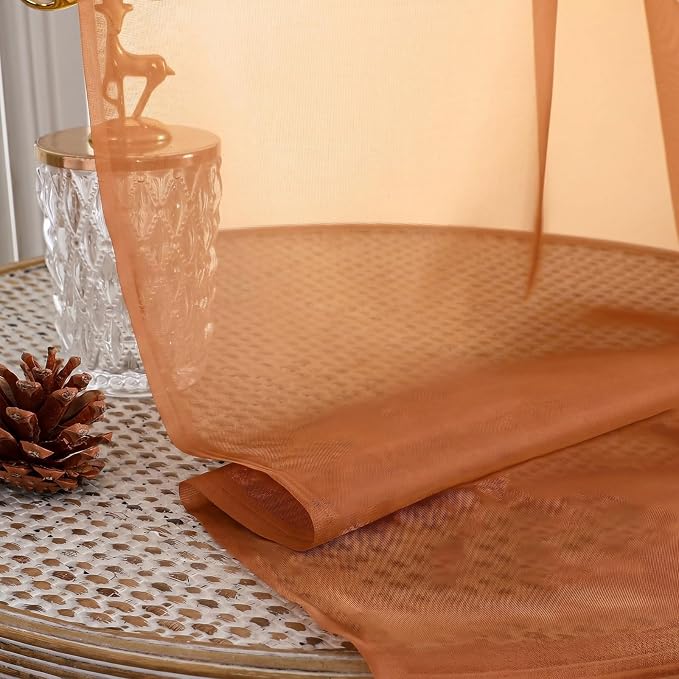 Orange Sheer Curtains 72 Inches Long 2 Panels Set, Light Filtering Sheer - Image 4