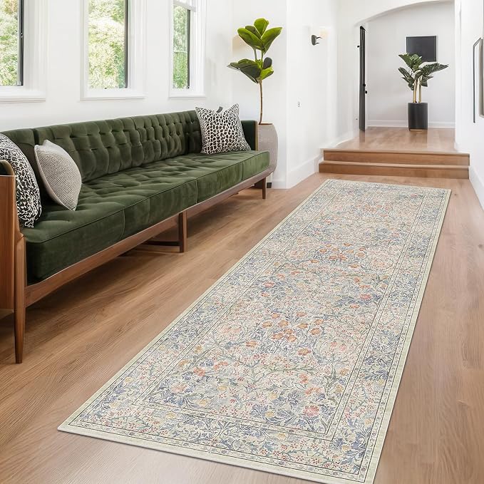 Vintage Beige Blue 3x12 Runner Rug - Image 4