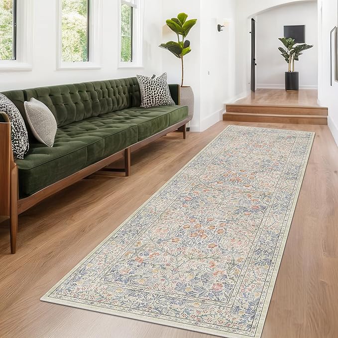 Beige Blue Washable 2'6"x10' Wide Hallway Runners, Kitchen Runner Rug, Non-Slip - Image 6