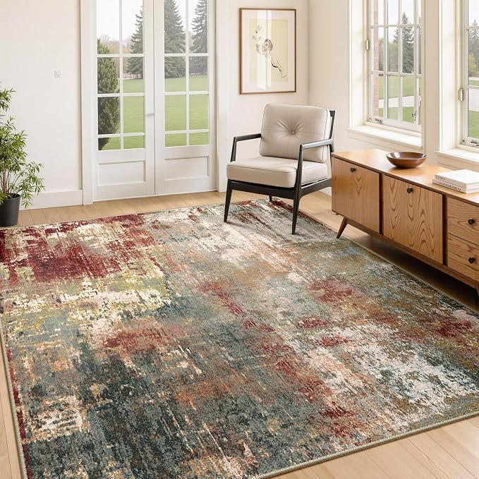 RELEANY Washable 4'x5' Abstract Area Rug by RELEANY