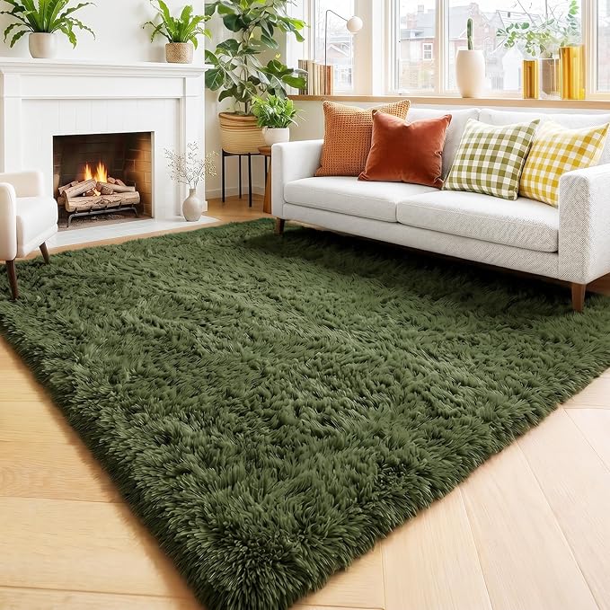 Amdrebio Olive Green Shag Plush Area Rug 4x6 by Amdrebio