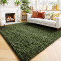 Amdrebio Olive Green Shaggy Area Rug 5x7 by Amdrebio