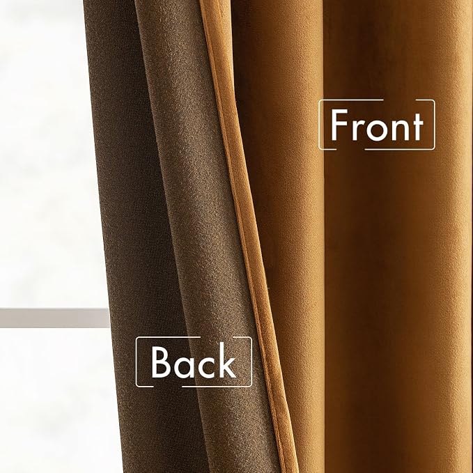 MIULEE Velvet Curtains 52x72 inches 2 Panels Gold Brown Blackout Curtains | - Image 6