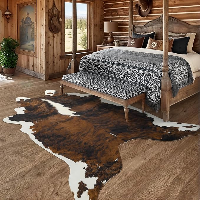 Faux Cowhide Rug, Animal Cow Hide Rug, 7 x 6.2 Ft Black and Brown | Premium - Image 3