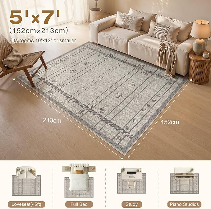 cotiled Boho 5x7 Area Rugs for Living Room: Soft Moroccan Washable Rug | Solve - Image 2