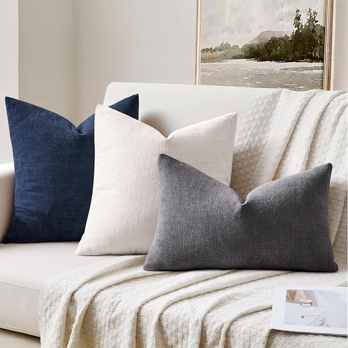 MIULEE Grey Chenille Couch Throw Pillow Covers, 18x18 | Set of 2, Soft - Image 2