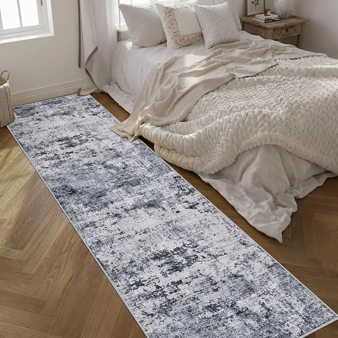 3x14 Washable Runner Rug：Modern Abstract Kitchen Soft Carpet Grey | - Image 2