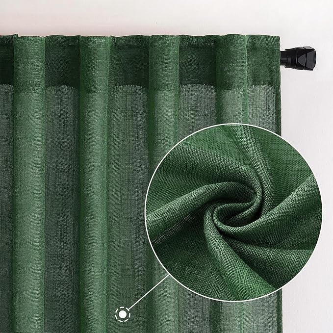 MIULEE Emerald Green Linen Curtains 52x108 Inch - Image 2