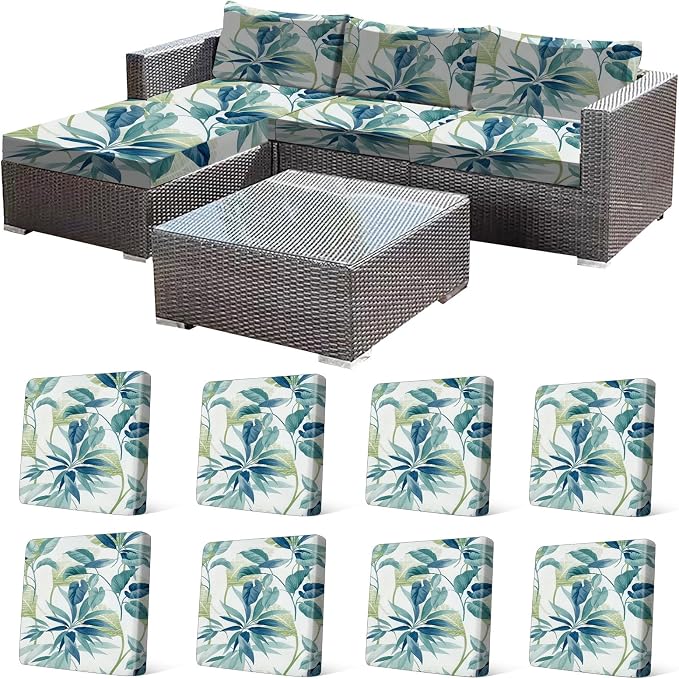 CALBODE 8 Pcs Stretch Outdoor Seat Cushion Covers, Washable Reusable, by CALBODE
