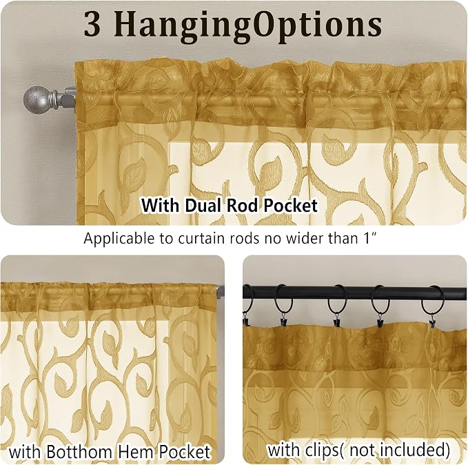 Furman Sheer Curtains 45 Inch Length 2 Panels Set, Elegant Geometric Jacquard - Image 3