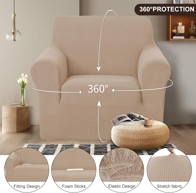 U-NICE HOME Stretch Recliner Chair Cover Armchair Slipcover, Camel | Furniture - Image 3