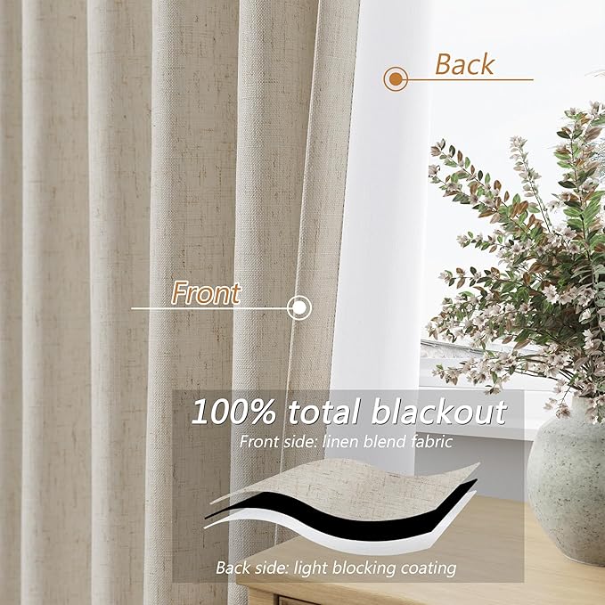 100% Blackout Linen Curtains for Bedroom 84 inches Long, Thermal Insulated Room - Image 4
