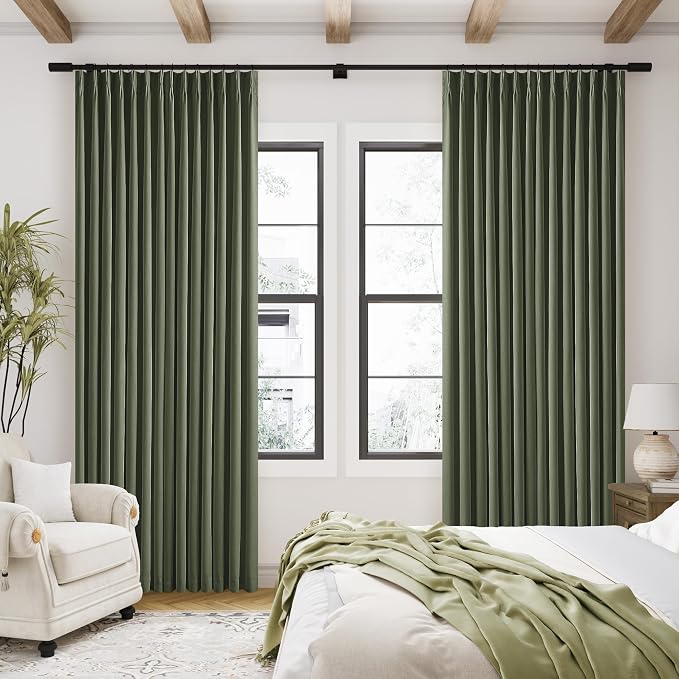Olive Green Pleated 100% Blackout Linen Curtains 84 Inch Length | Room Darkening - Image 8
