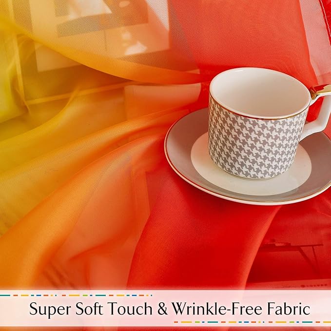 RYB HOME Rainbow Sheer Valance Curtains for Living Room - 2 Panels Bright Window Scarf Valance for Canopy Bed Patio Frame Birthday Party Backdrops Table Runner, W 60 in x L 216 in per Panel, Rainbow