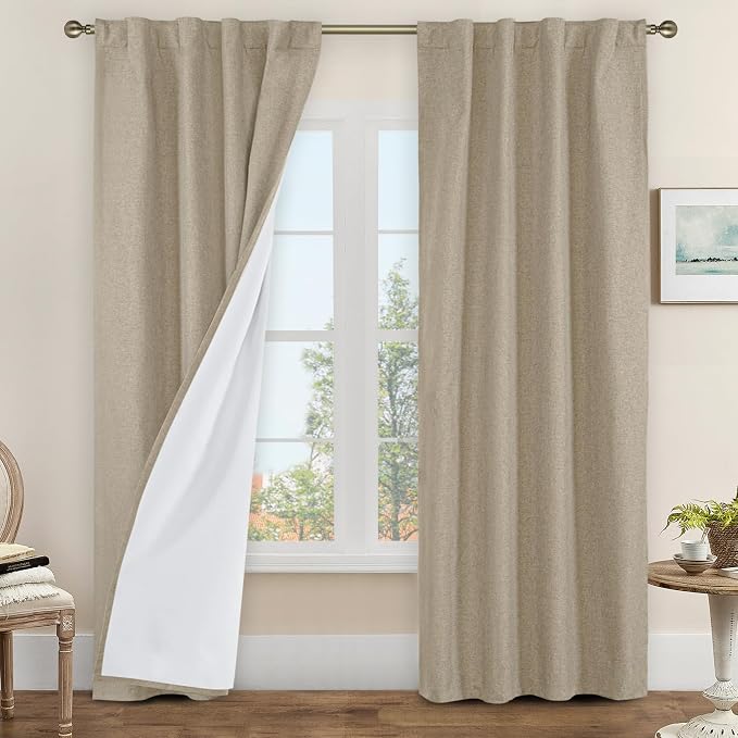 100% Blackout Linen Curtains 84 Inch by LAMIT