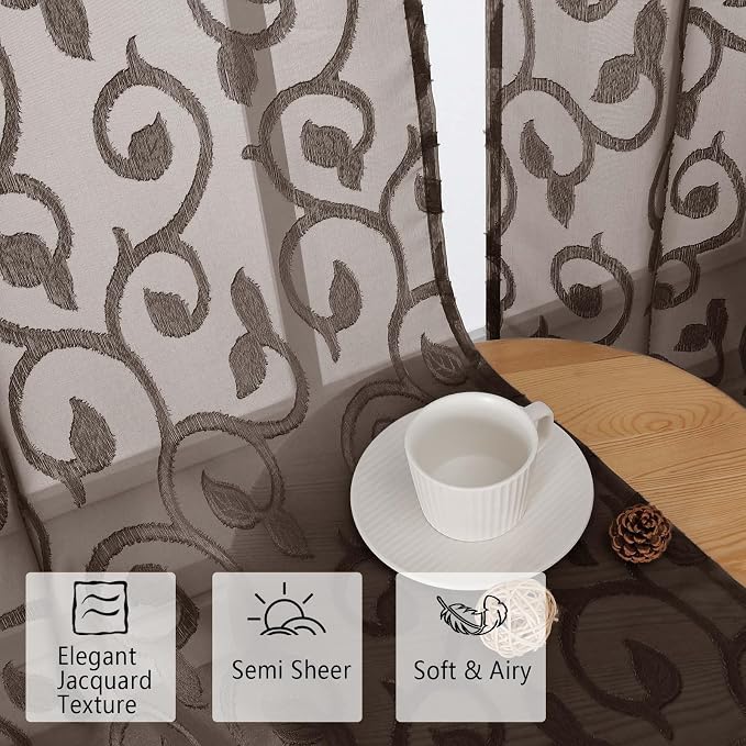 Furman Cafe Curtains 30 Inch Length 2 Panels Set, Elegant Geometric Jacquard - Image 3