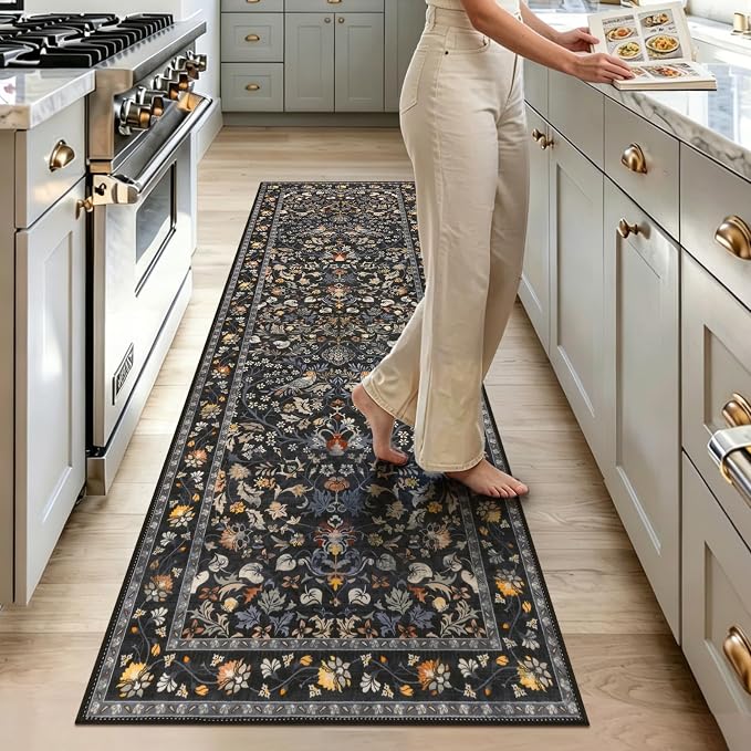 HEBE Hallway Runner Rug 2'x8', Washable Non Slip Kitchen Rug Runner | Soft Boho - Image 9