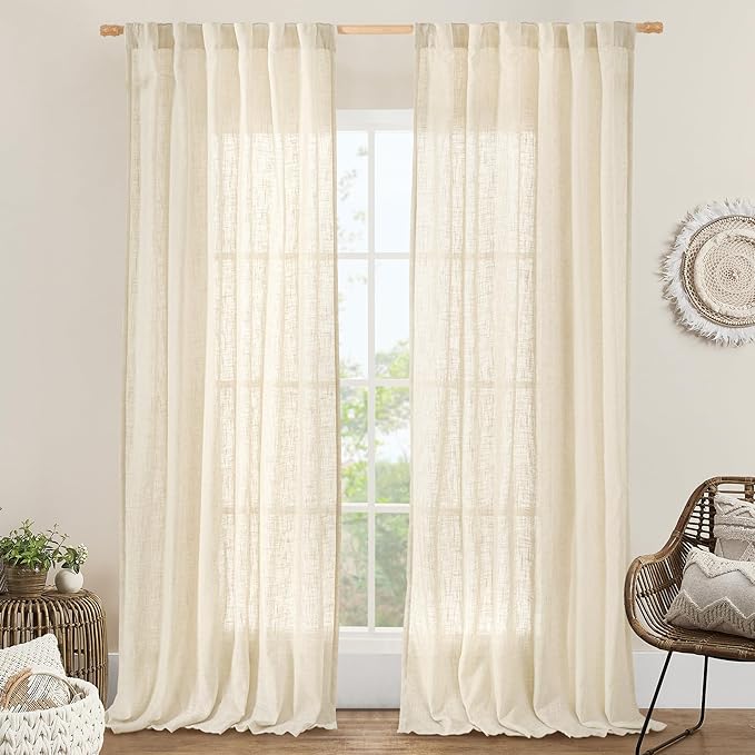 Natural Linen Curtains 108 Inch by LAMIT