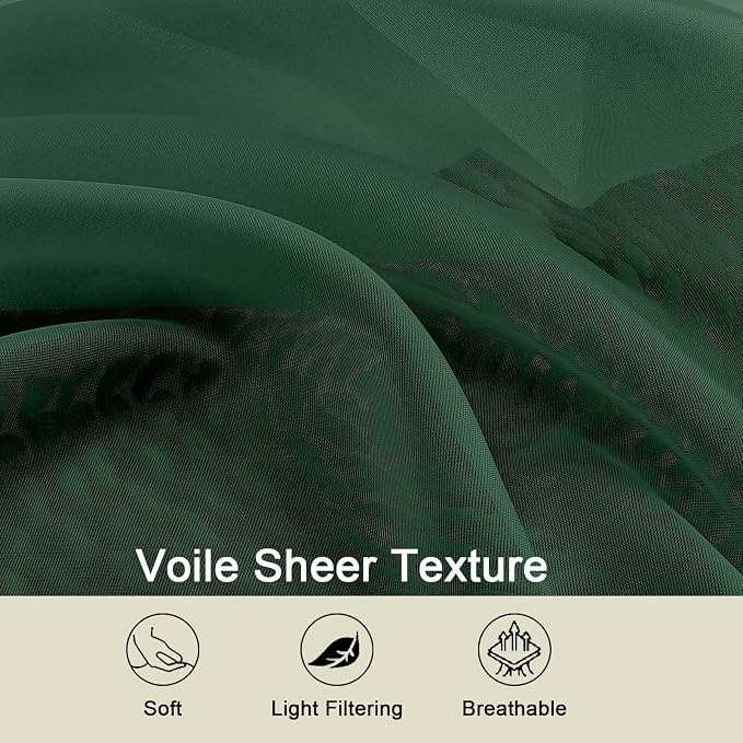 Kitchen Curtains 24 Inch Length Tier 2 Pieces, Hunter Green Sheer Curtain Solid - Image 3