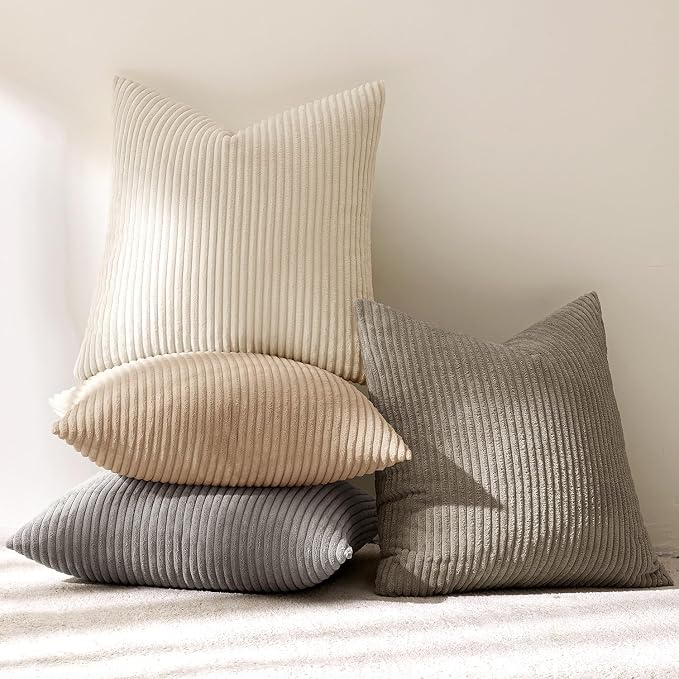 MIULEE Soft Corduroy Decorative Throw Pillow Covers Neutral Cream 20x20 | Set - Image 6