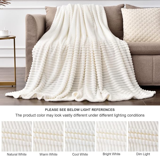 BEDELITE Ribbed Jacquard Off White Blankets Queen Size - Image 3