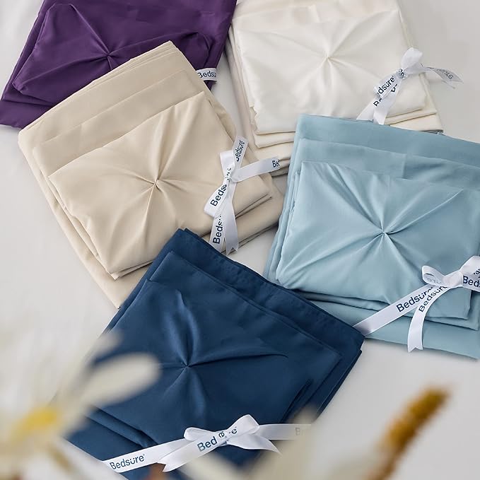 Bedsure King Size Comforter Set Dark Red - Bed in a Bag Bedding Set 7 Pieces, GentleSoft™ Pintuck Bed Set Gift for Family, Pinch Pleat Dark Red Comforter with Sheets, Pillowcases & Shams