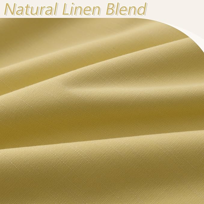 Yellow 100% Blackout Linen Curtains 90 Inch Length 2 Panels Set - Image 4