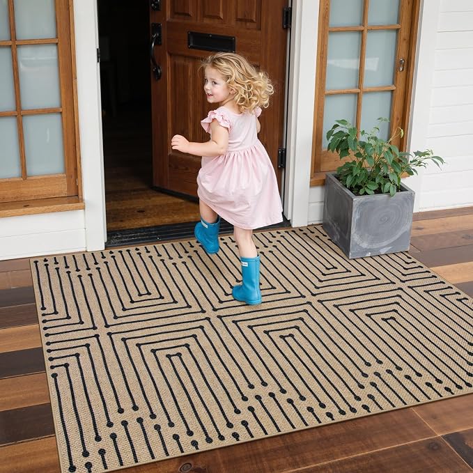 Lahome Boho 3x5 Outdoor Rugs for Entry, Washable Easy Jute Rug | Maze Lines - Image 2